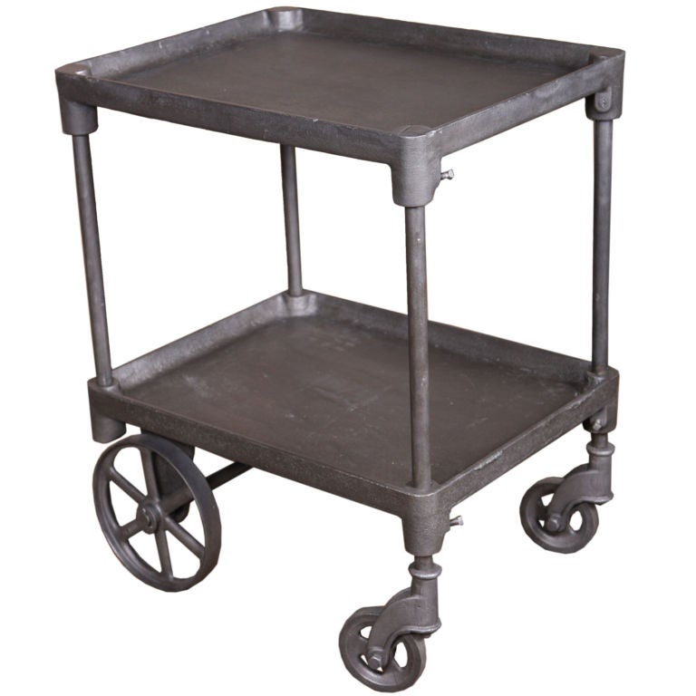 Vintage Industrial 2 Tier Rolling Bar Cart/Table at 1stDibs