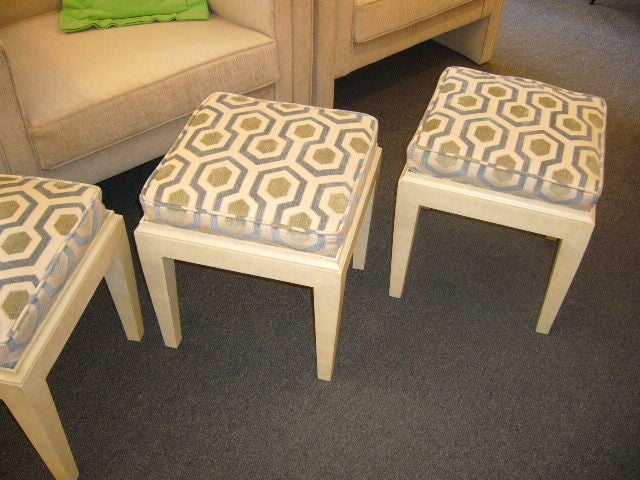 American Faux Parchment Painted Cushioned Stools