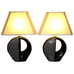 Pair of Black & White Optic Pop Table Lamps