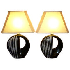 Pair of Black & White Optic Pop Table Lamps