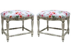 Pair Of French Style Stools Upholstered in Vintage Floral Fabric