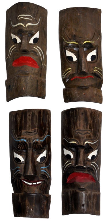 SET OF 4 VINTAGE 1950S TIKI MASKS - PRICED AS A SET OF 4