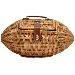 Vintage FOOTBALL SHAPED WICKER PICNIC BASKET