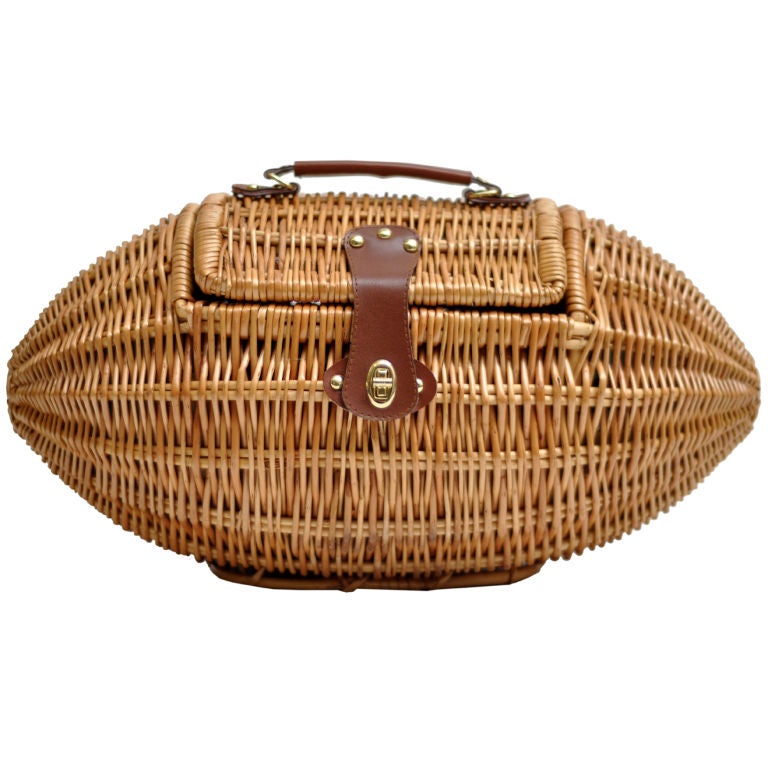 FOOTBALL SHAPED WICKER PICNIC BASKET