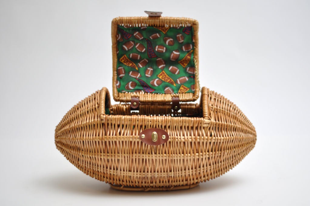 Folk Art FOOTBALL SHAPED WICKER PICNIC BASKET