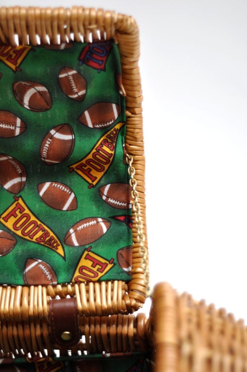 FOOTBALL SHAPED WICKER PICNIC BASKET In Excellent Condition In Geneva, IL