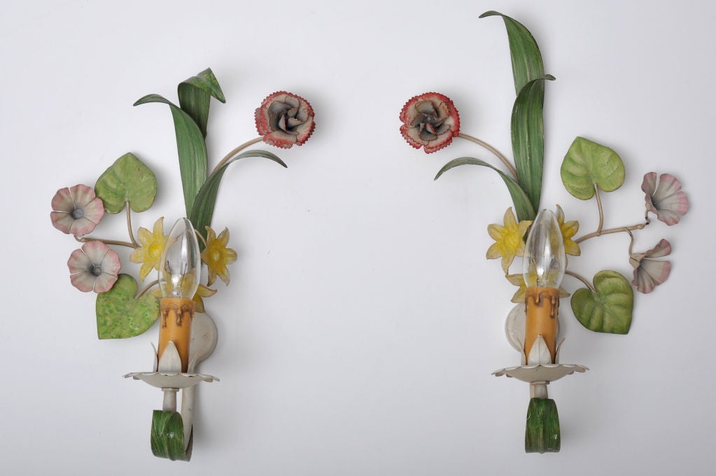 PAIR OF ITALIAN TOLE 1960S LIGHT SCONCES