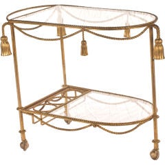 Vintage Italian Gilt Bar Cart with Rope and Tassel Detail