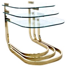 Set of Three Brass and Floating Glass Nesting Tables