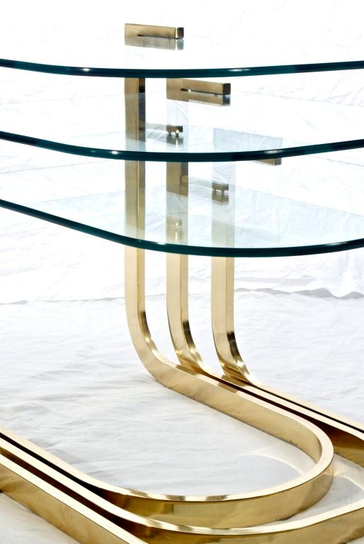 Set of Three Brass and Floating Glass Nesting Tables In Excellent Condition In Aspen, CO