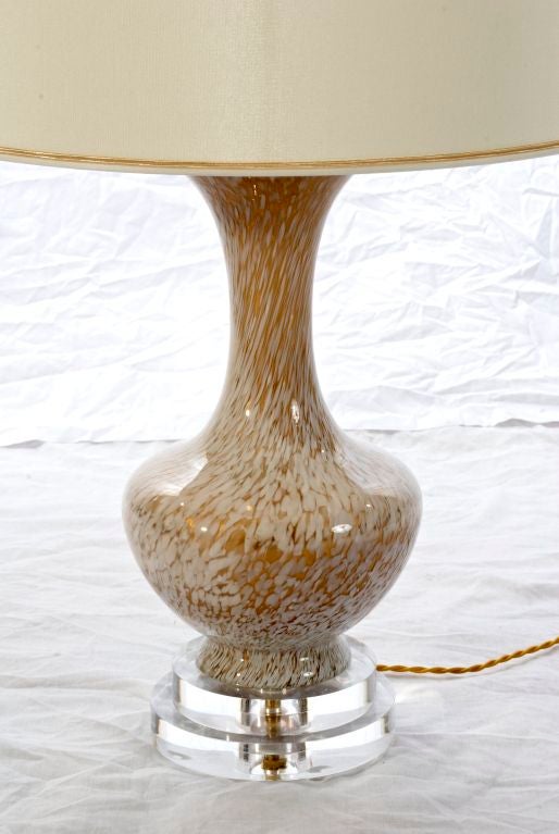 Unusual gold and white vintage Murano lamp. Custom silk shade made in Paris.