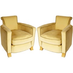 Pair of Velvet and Sycamore Club Chairs