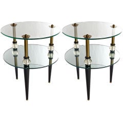 Pair of Two Tiered Mirror and Glass Side Tables
