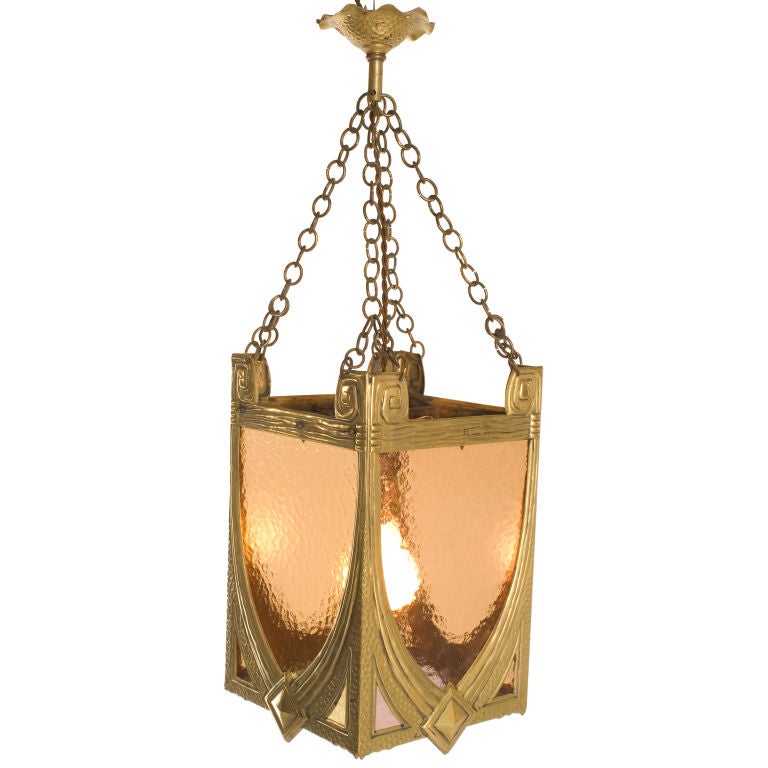 1940's Bronze and Amber Lantern