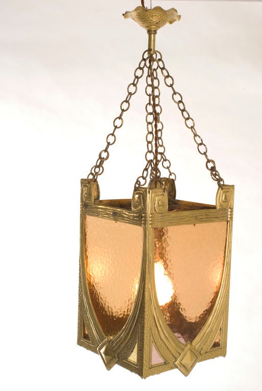 Bronze lantern with original amber glass.