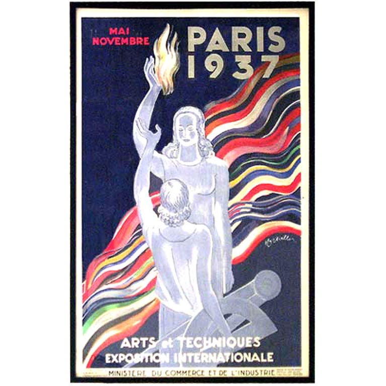 French Art Deco Capiello 1937 Paris Exhibition Poster