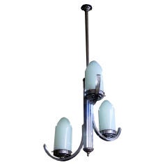 French Art Deco Ceiling Light with Ice Blue Glass Shades