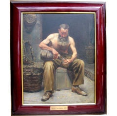 French Oil on Board of Basket Weaver by Marius Barthalot