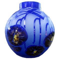 Le Verre Francais French Art Deco CAPUCINES BLEUES Cameo Vase