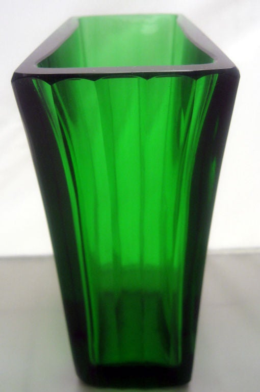 20th Century Swedish Art Deco Emerald Green Etched Glass Vase