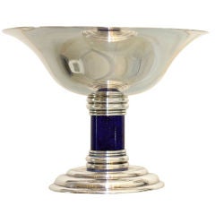 Pair French Art Deco Jean Puiforcat Silverplate & Lapis Lazuli Tazzas