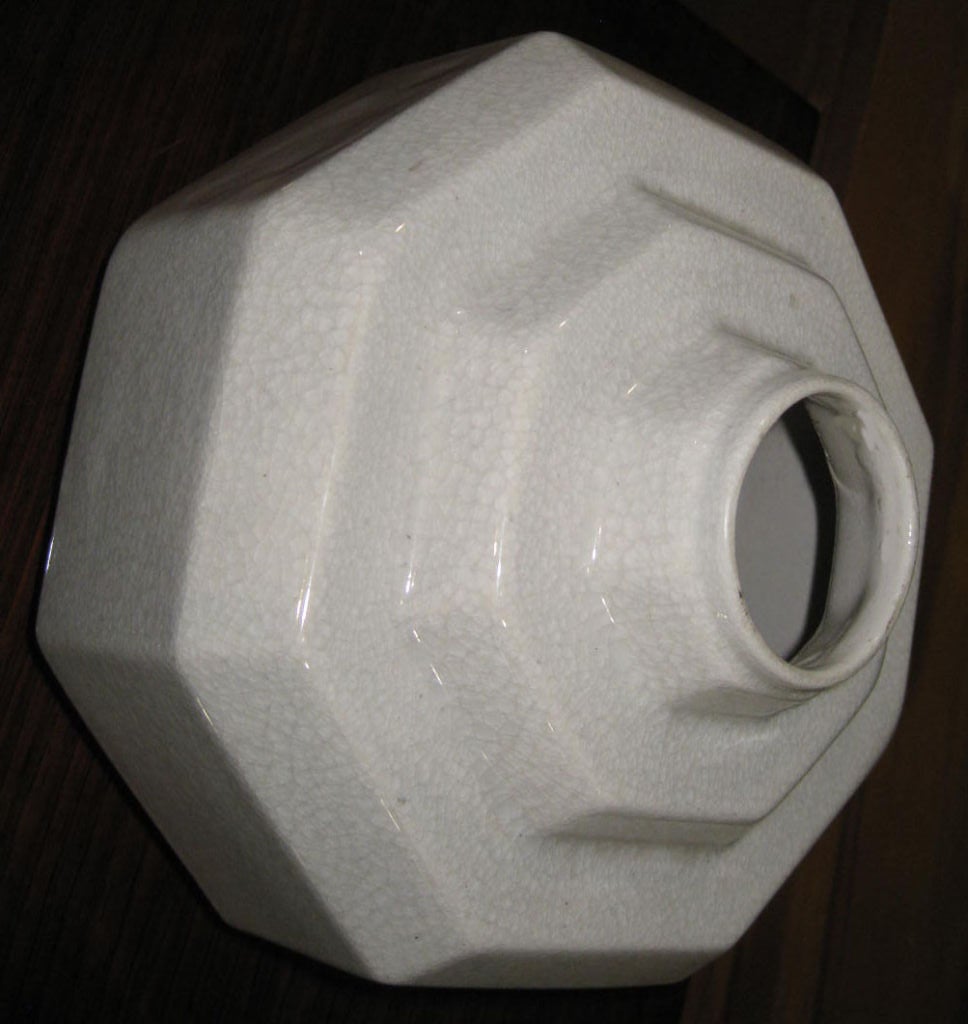 Boch Freres Belgian Art Deco White Geometric Craqueleure Vase