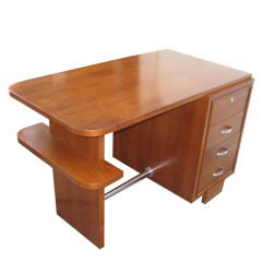 French Art Deco Walnut Four Drawer Streamline Desk