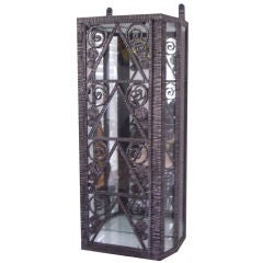 French Art Deco Wrought Iron Wall Vitrine Cabinet