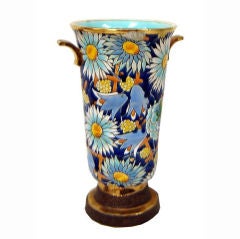Boch Freres Belgian Art Deco Blue Flowers Vase