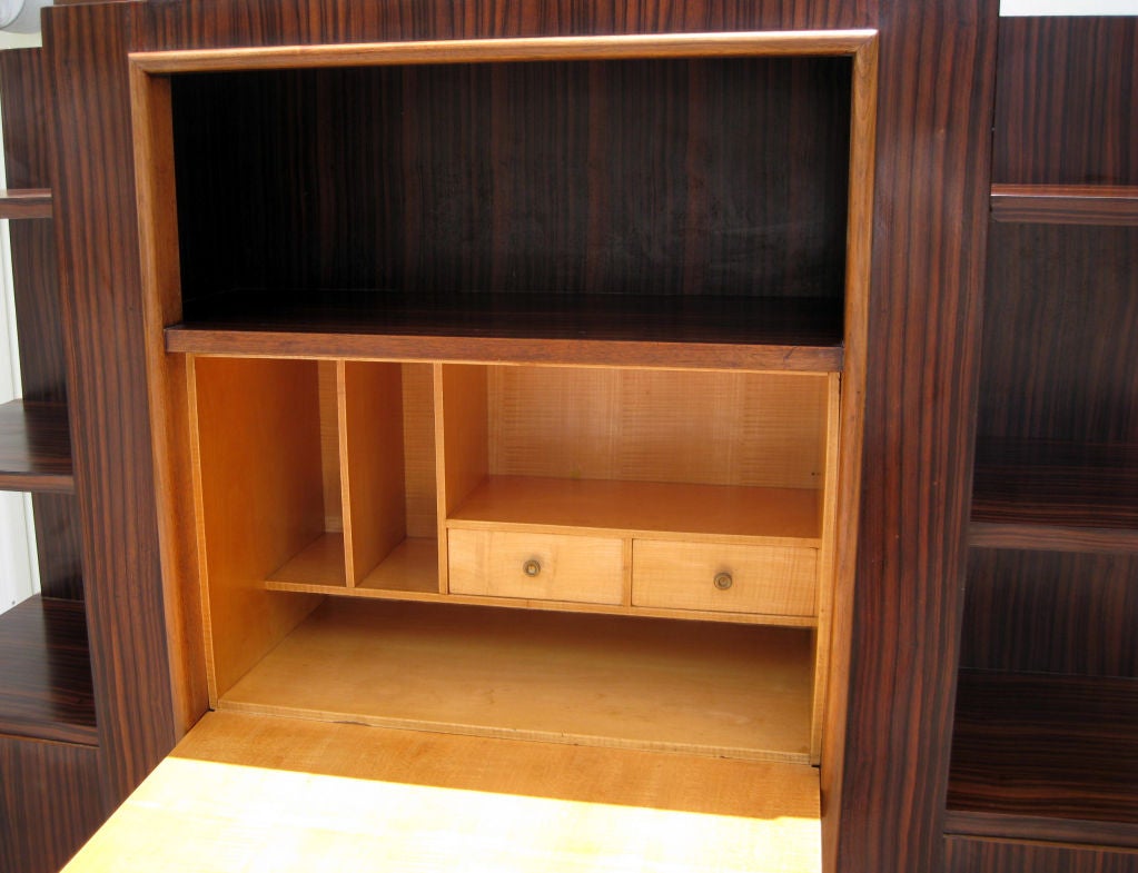 20th Century French Art Deco Very Streamline Macassar Secretary Desk Cabinet For Sale