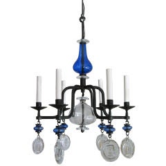 Vintage Erik Hoglund 6-arm chandelier, electrified, wrought iron frame.