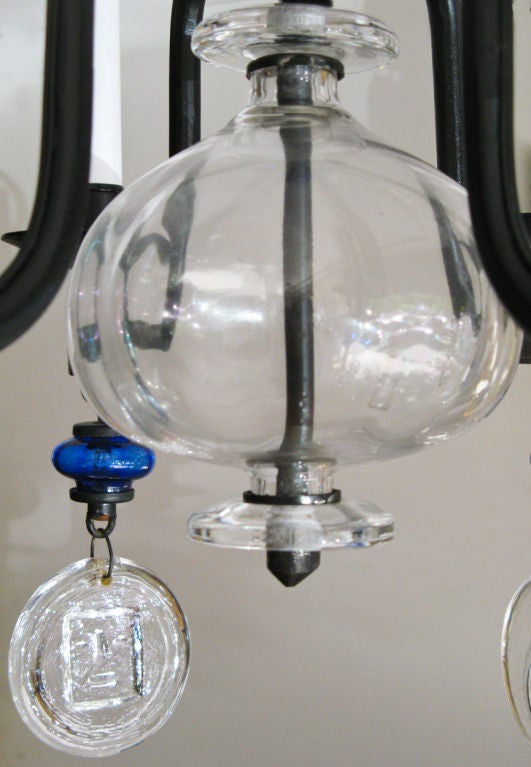 20th Century Erik Hoglund 6-arm chandelier, electrified, wrought iron frame.