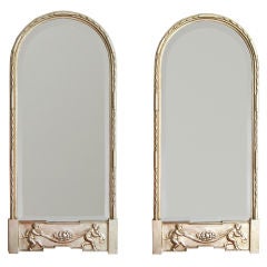 Silver leafed Swedish Art Deco pair of carved wood mirrors 1920s