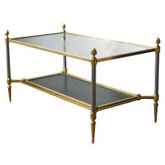 Maison Jansen, French 1930's bronze, leather glass coffee table.