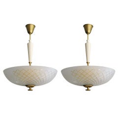 Pair of Orrefors pendant fixtures Art Deco, Sweden circa 1940.