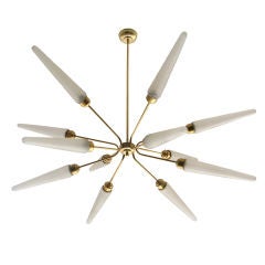 Large French 12-arm brass chandelier cone shaped glass shades