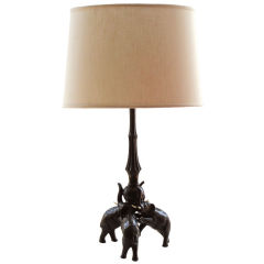 Art Deco Scandinavian patinated metal table lamp with elephants
