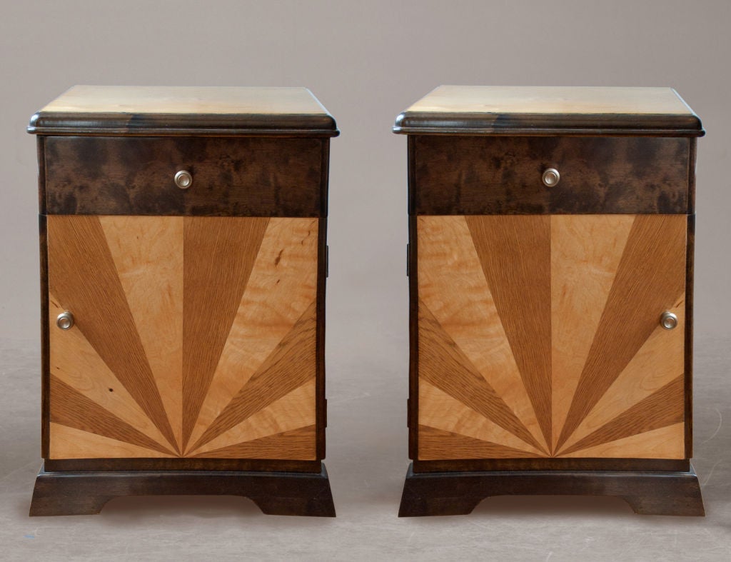 Pair of Swedish Art Deco Nightstands Birch and Elm Marquetry
