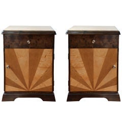 Pair of Swedish Art Deco Nightstands Birch and Elm Marquetry