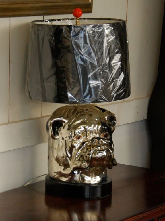 Mercury glass bull dog lamp