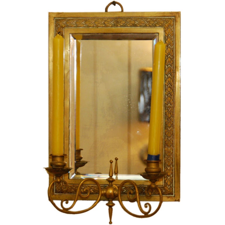 Pair of brass mirrored candle sconces For Sale
