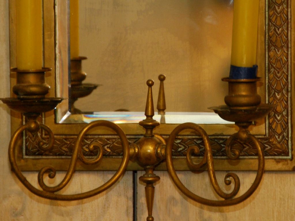 French Pair of brass mirrored candle sconces For Sale