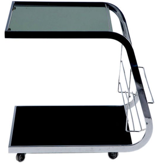 Chrome and Smoked Glass Bar Cart by Jacques Dumond