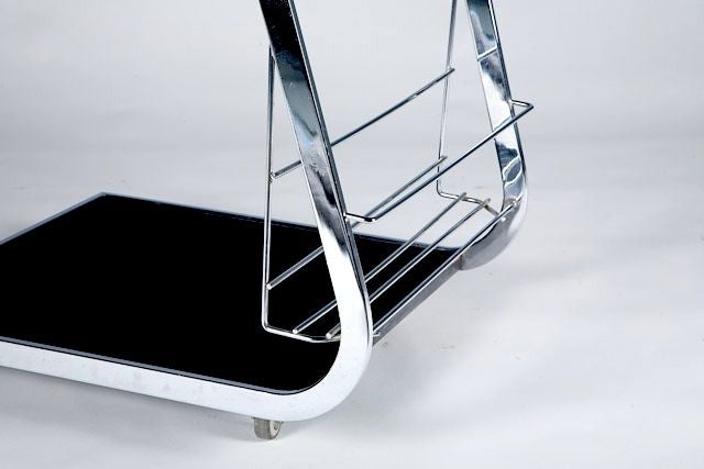 French Chrome and Smoked Glass Bar Cart by Jacques Dumond