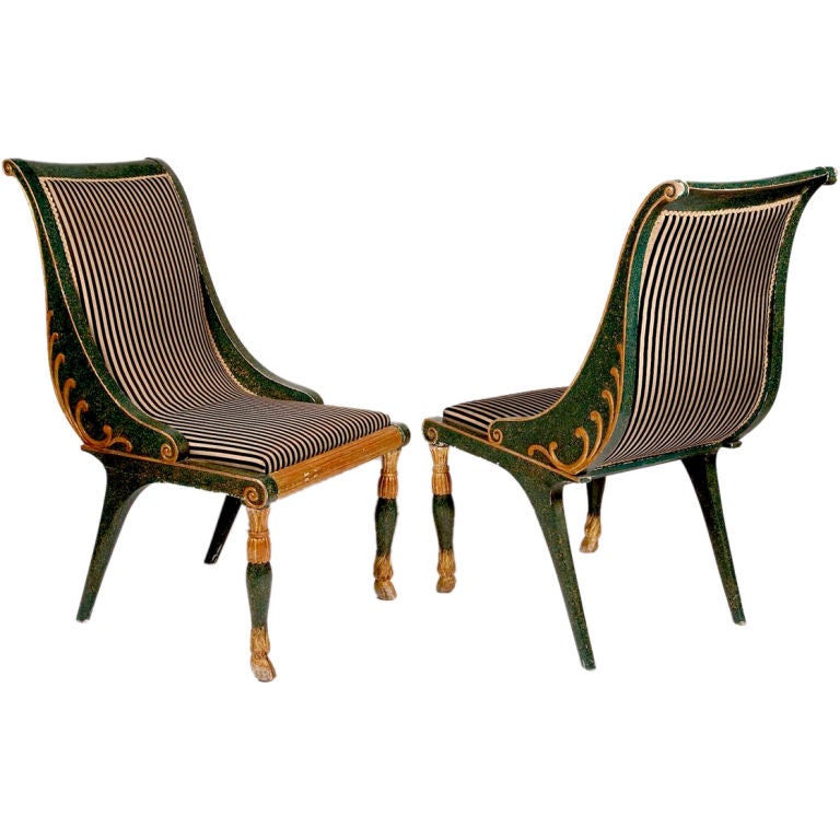 Pair of French Empire Style Painted Chairs at 1stdibs