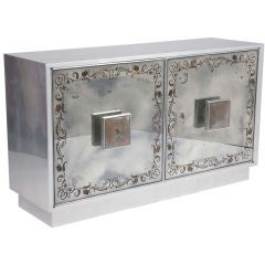 Grosfeld House Silver Leaf Cabinet with Eglomise Mirror Doors