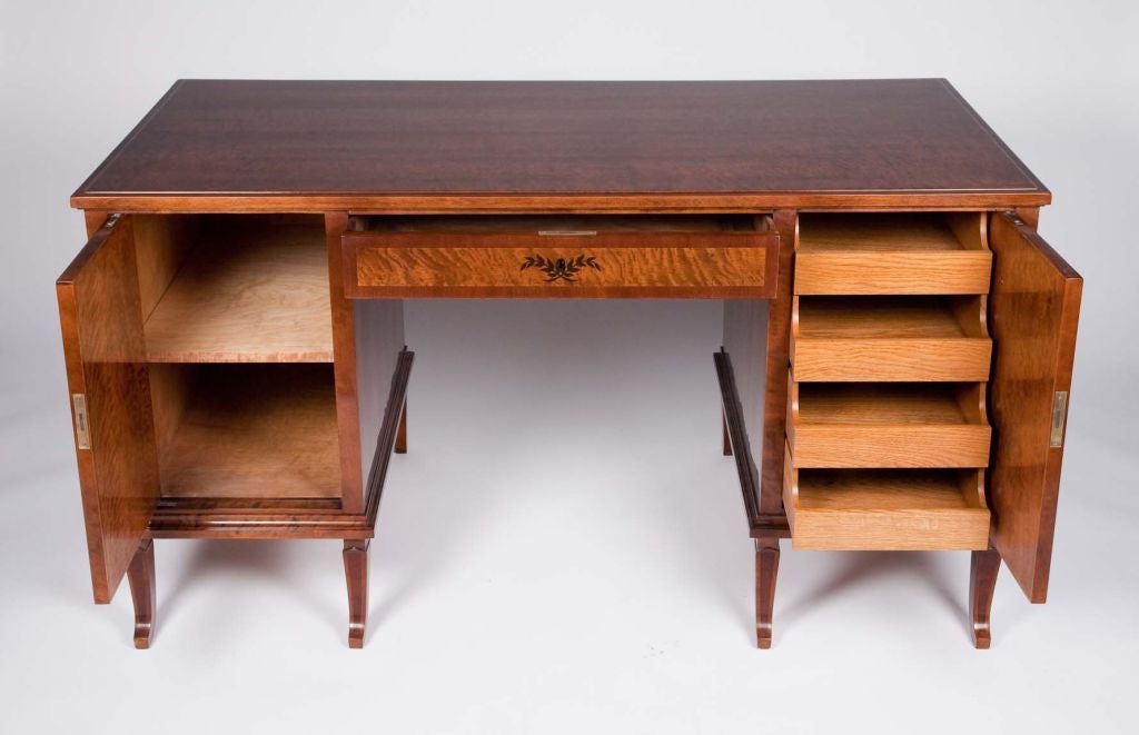 Swedish Art Deco Exotic Wood Inlay Desk by Anders Lundberg For Sale at