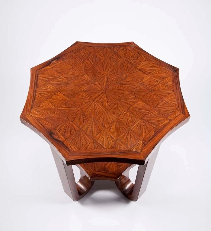 French 1940's Marquetry Top Side Table by G.P Paris