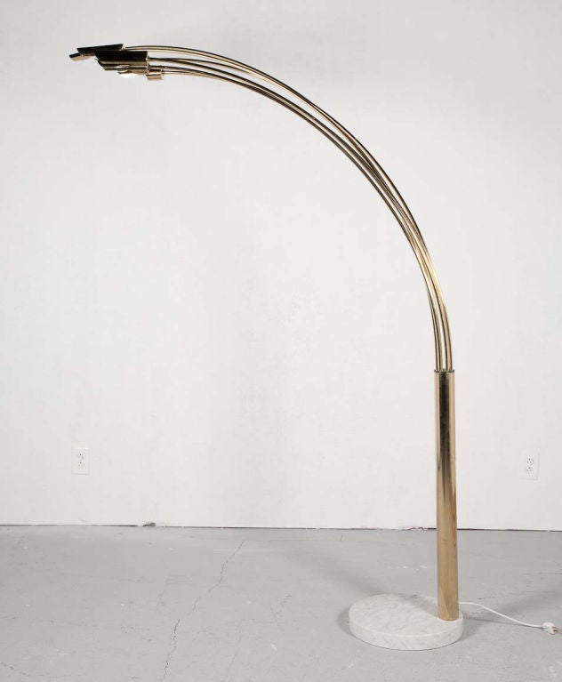 Italian Brass and Marble 6 Arm Arc Floor Lamp