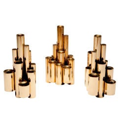 Set of 3 Brass Tubular Candlesticks attr to Gio Ponti